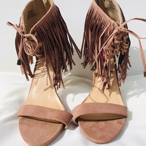 Fringed Nude Heeled Sandals - Picture 2 of 7